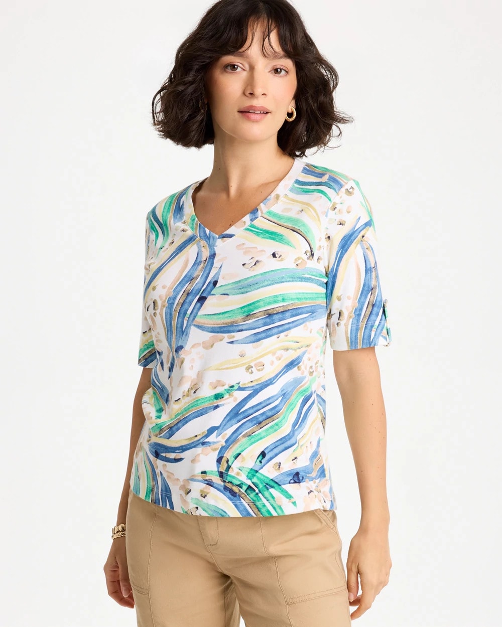 Printed Pima Elbow-Sleeve Tee Topanga Green - Chico's