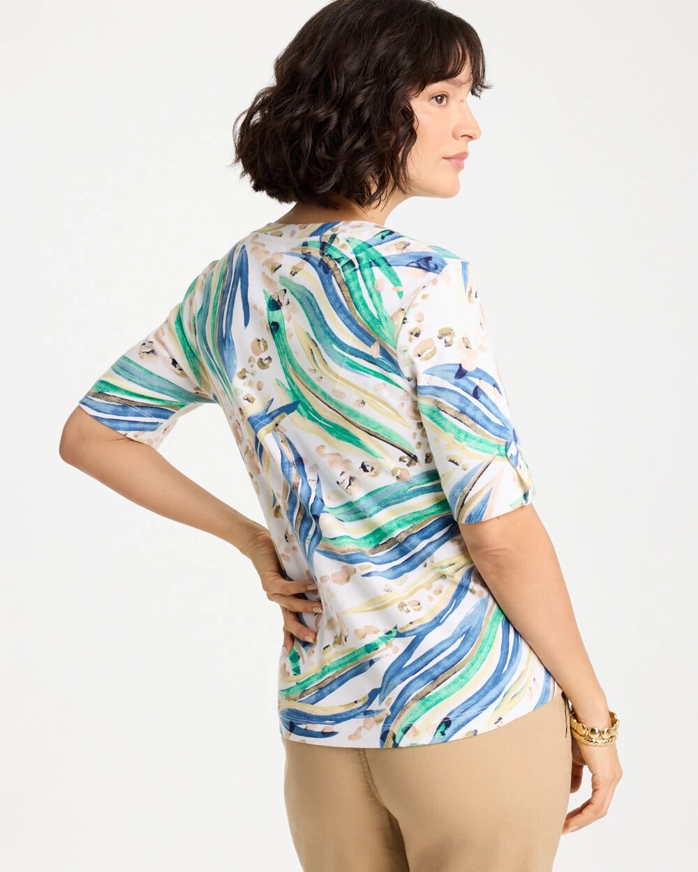 Printed Pima Elbow-Sleeve Tee Topanga Green - Chico's
