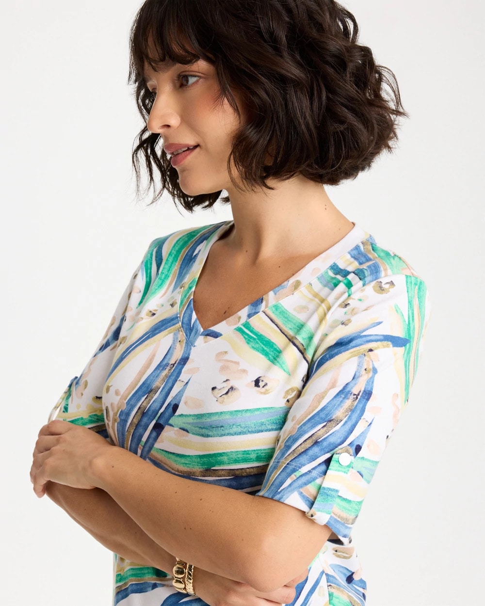 Printed Pima Elbow-Sleeve Tee Topanga Green - Chico's