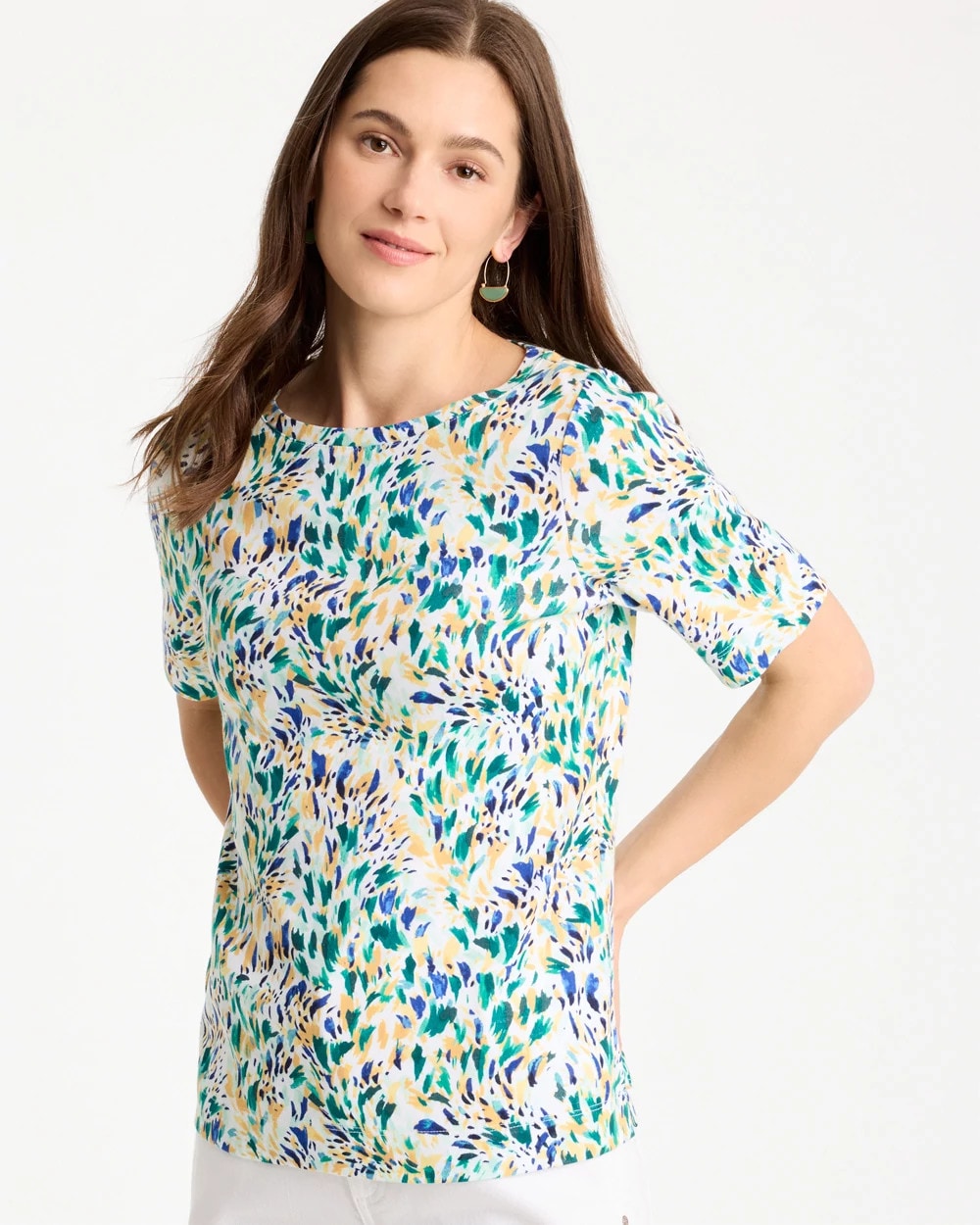 Leafy Swamp Pima Elbow Sleeve Tee Topanga Green - Chico's