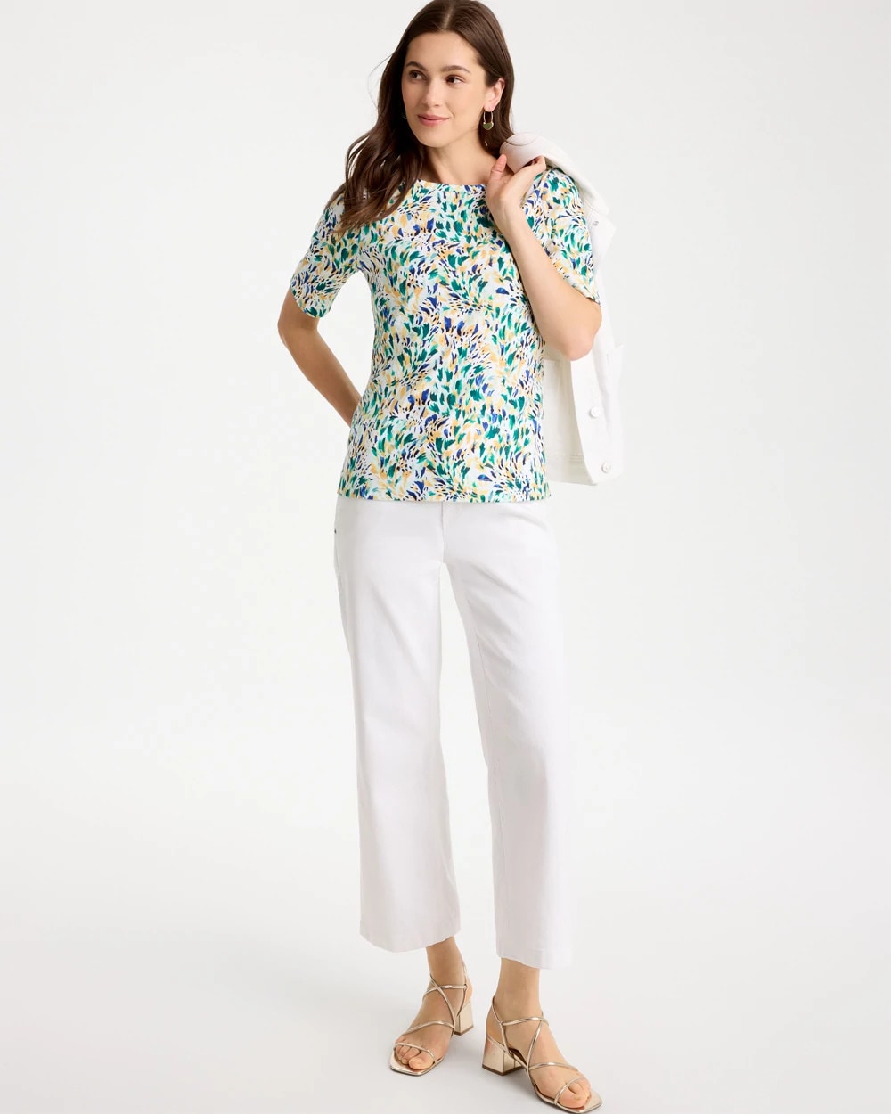 Leafy Swamp Pima Elbow Sleeve Tee Topanga Green - Chico's