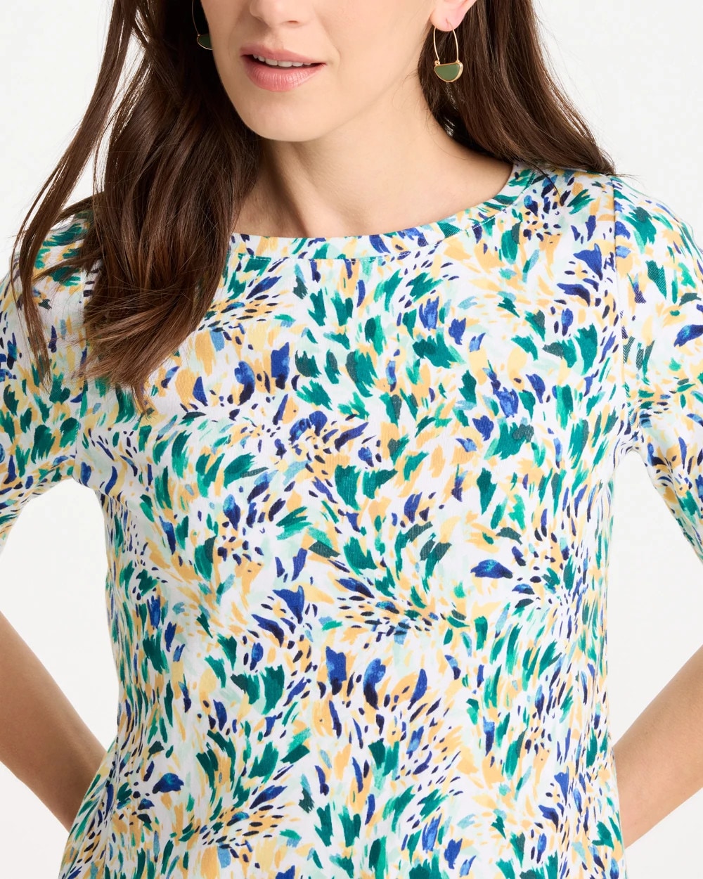 Leafy Swamp Pima Elbow Sleeve Tee Topanga Green - Chico's