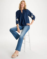 Embroidered Denim Henley Tee Passport Blue - Chico's