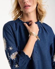 Embroidered Denim Henley Tee Passport Blue - Chico's