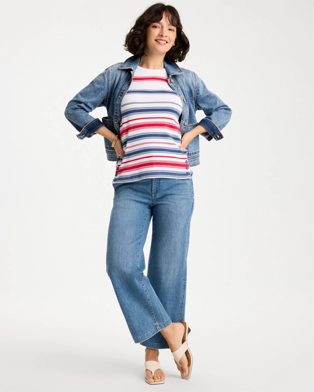Cotton Button Trim Tank Passport Blue - Chico's