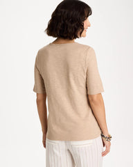 Foil Print Cotton Slub Elbow-Sleeve Tee Mocha Mousse - Chico's