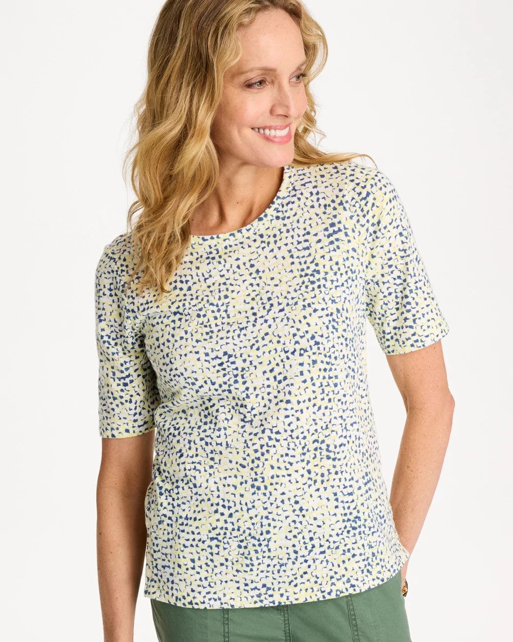 Printed Cotton Slub Elbow-Sleeve Tee Sage Lime - Chico's