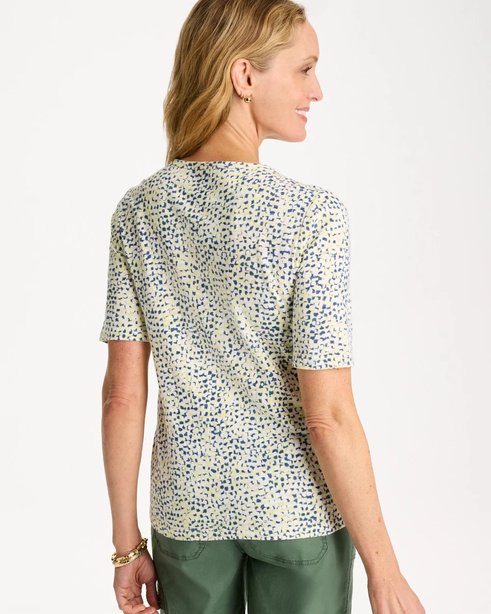 Printed Cotton Slub Elbow-Sleeve Tee Sage Lime - Chico's