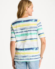 Striped Cotton Slub Elbow-Sleeve Tee Sage Lime - Chico's