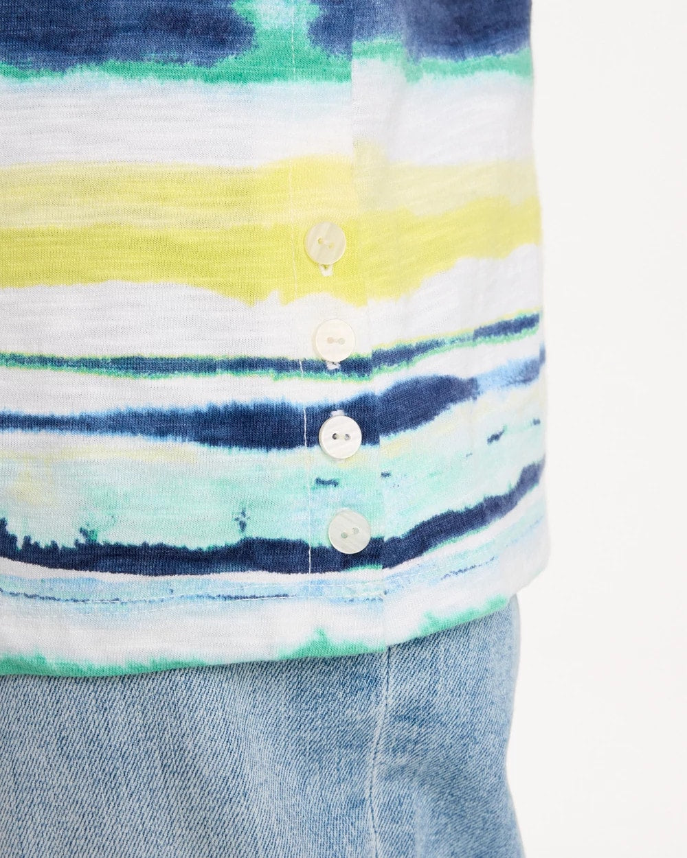 Striped Cotton Slub Elbow-Sleeve Tee Sage Lime - Chico's
