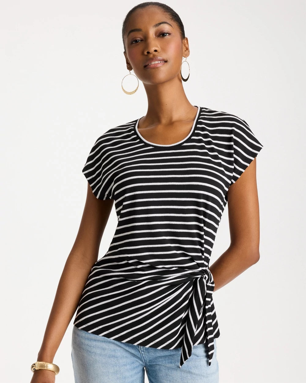 Striped Tie-Front Tee Black - Chico's