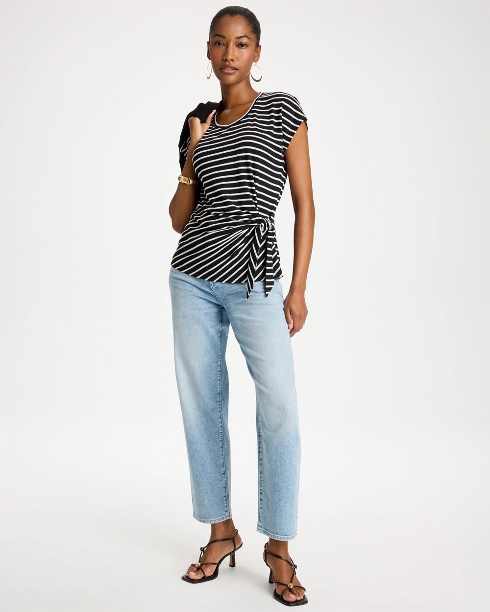 Striped Tie-Front Tee Black - Chico's
