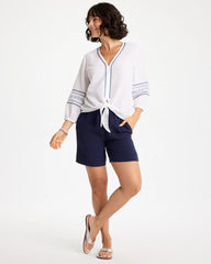 Cotton Gauze Embroidered Tie-Front Blouse Alabaster - Chico's