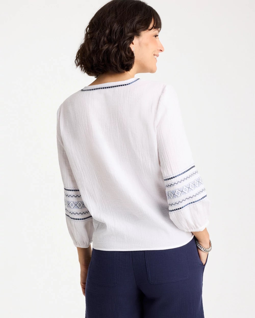 Cotton Gauze Embroidered Tie-Front Blouse Alabaster - Chico's