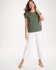 Embellished Cotton Stretch Cap-Sleeve Tee Kelp Forest - Chico's
