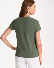Embellished Cotton Stretch Cap-Sleeve Tee Kelp Forest - Chico's