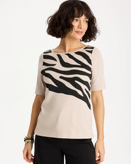 Zebra Pima Elbow Sleeve Tee Smokey Taupe - Chico's