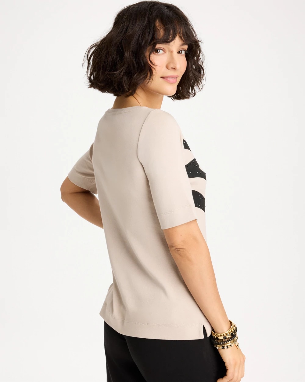 Zebra Pima Elbow Sleeve Tee Smokey Taupe - Chico's