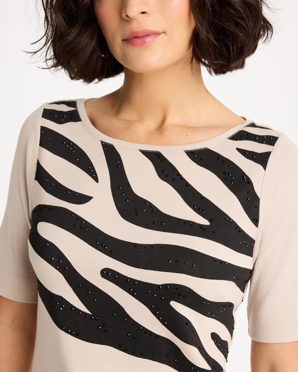 Zebra Pima Elbow Sleeve Tee Smokey Taupe - Chico's