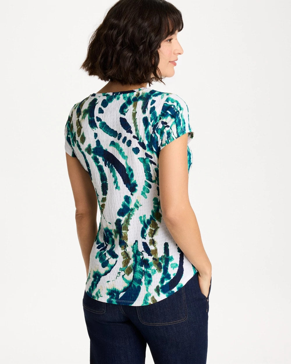 Printed Textured Knit Cap Sleeve Tee Topanga Green - Chico's
