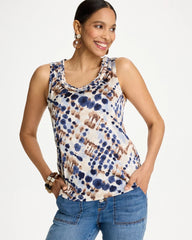 Printed Jersey Satin Tank Top Passport Blue - Chico's