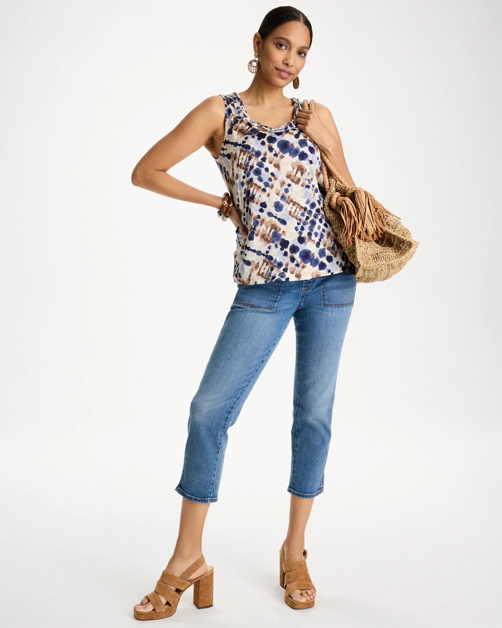 Printed Jersey Satin Tank Top Passport Blue - Chico's