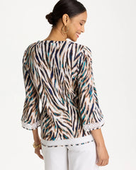 Tiger Linen Crochet Lace Tee Lagoon Blue - Chico's