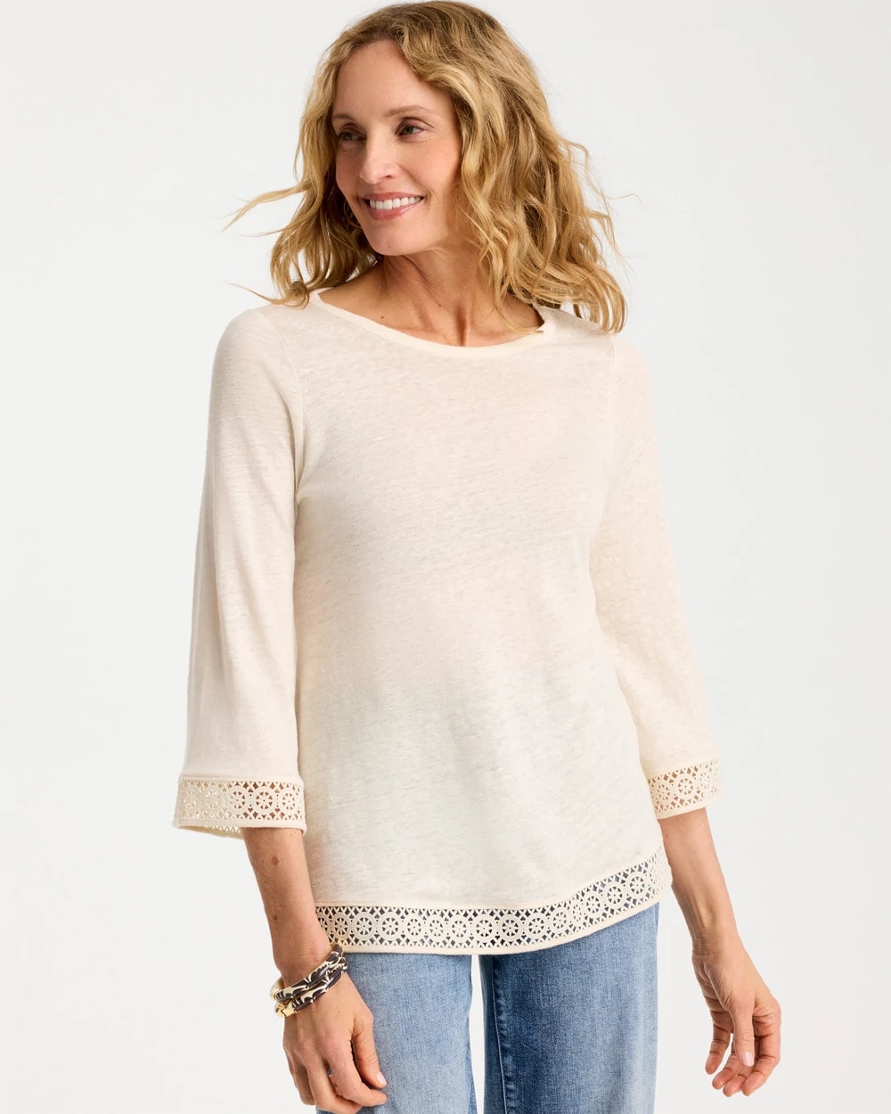Linen Crochet Lace Tee Natural Cream - Chico's