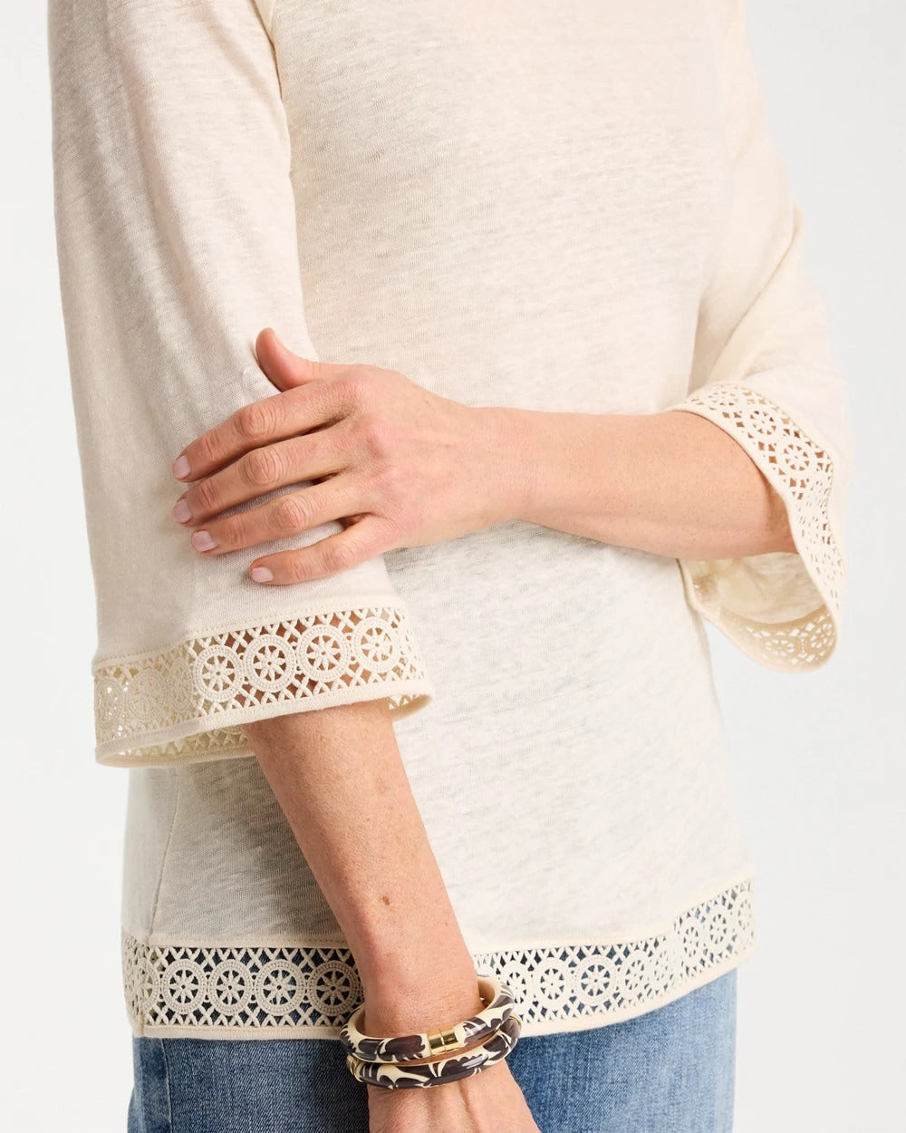 Linen Crochet Lace Tee Natural Cream - Chico's
