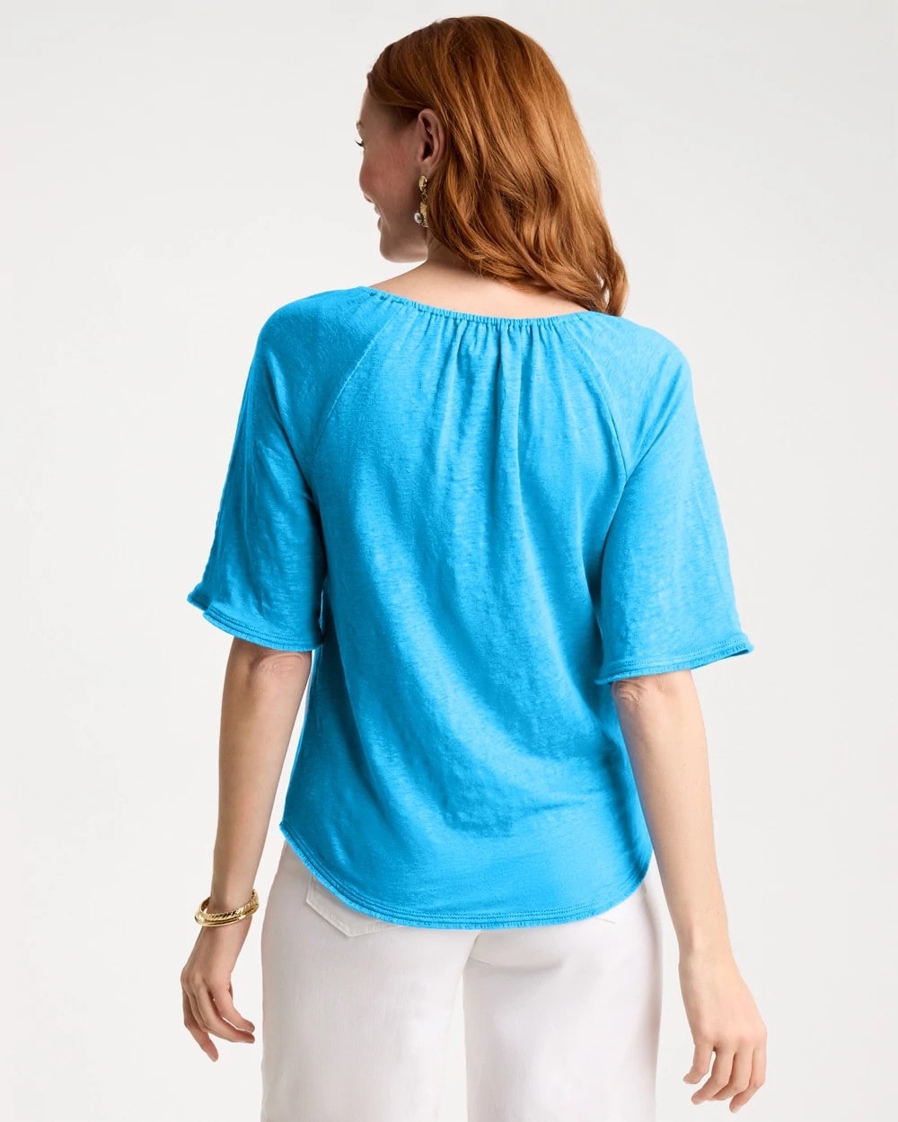 Linen Fringed Tee Blue Tide - Chico's