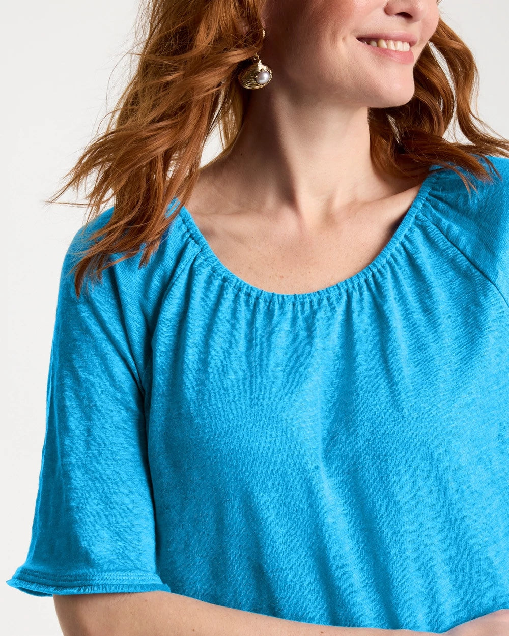 Linen Fringed Tee Blue Tide - Chico's