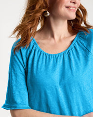 Linen Fringed Tee Blue Tide - Chico's
