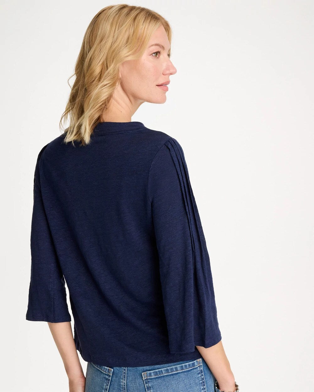 Linen Pleated Pintuck Tee Passport Blue - Chico's