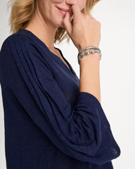 Linen Pleated Pintuck Tee Passport Blue - Chico's