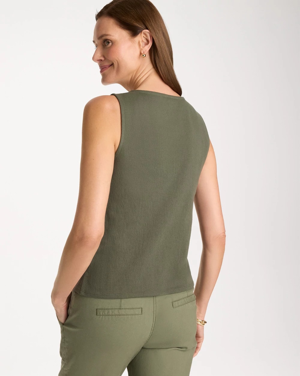 Knit Gauze Tank Kelp Forest - Chico's