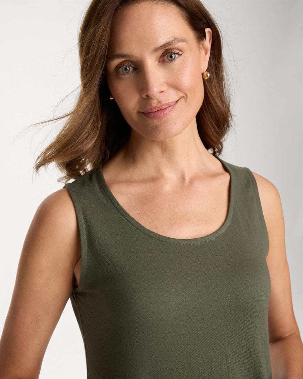 Knit Gauze Tank Kelp Forest - Chico's