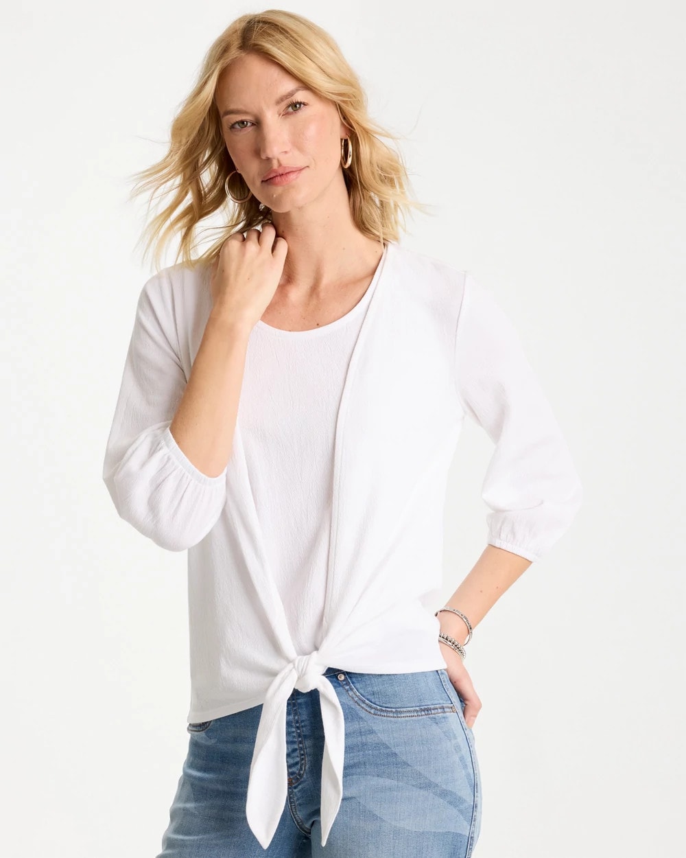 Knit Gauze Tie-Front Cardigan Alabaster - Chico's