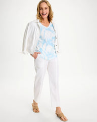 Tie-Dye Palm Cotton Slub V-Neck Tee Blue Haven - Chico's