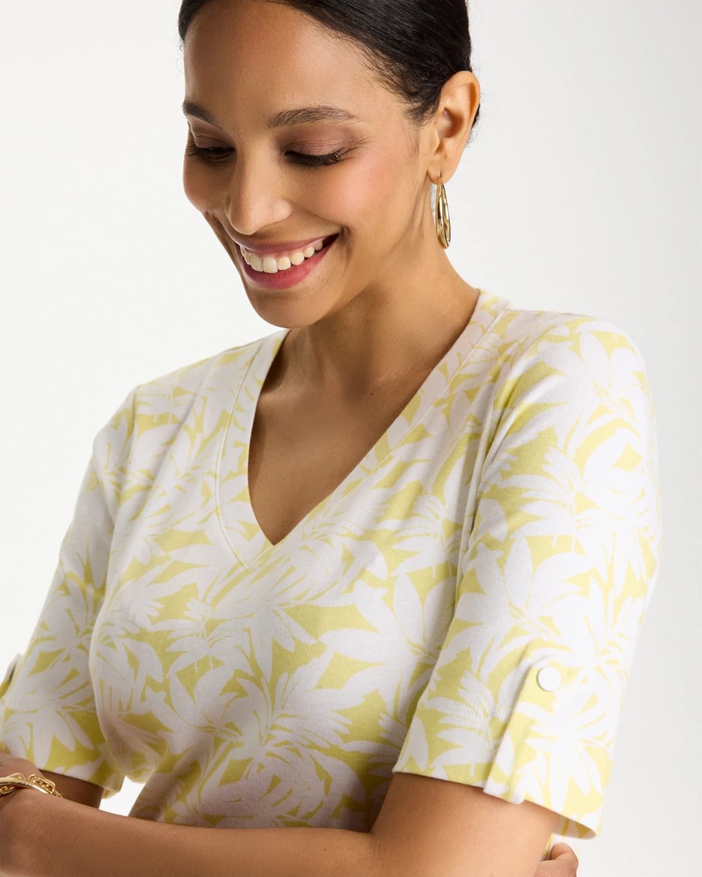Printed Pima Elbow-Sleeve Tee Sage Lime - Chico's