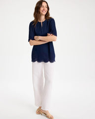 Embroidered Cotton-Blend Tunic Dark Wash - Chico's
