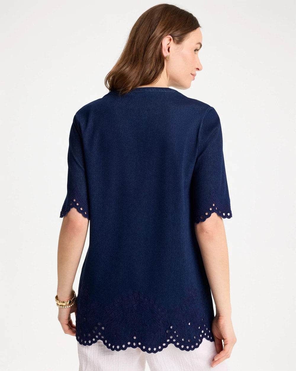 Embroidered Cotton-Blend Tunic Dark Wash - Chico's