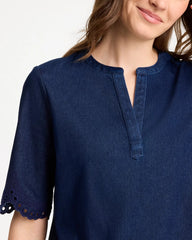 Embroidered Cotton-Blend Tunic Dark Wash - Chico's