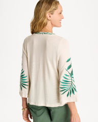 Linen Palm Embroidered Pleated Tee Natural Cream - Chico's