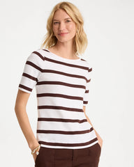 Striped Pima Elbow Sleeve Tee Alabaster - Chico's