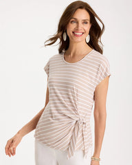 Striped Tie-Front Tee Smokey Taupe - Chico's
