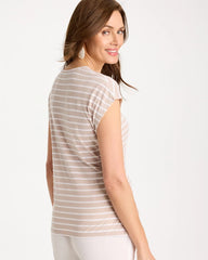Striped Tie-Front Tee Smokey Taupe - Chico's