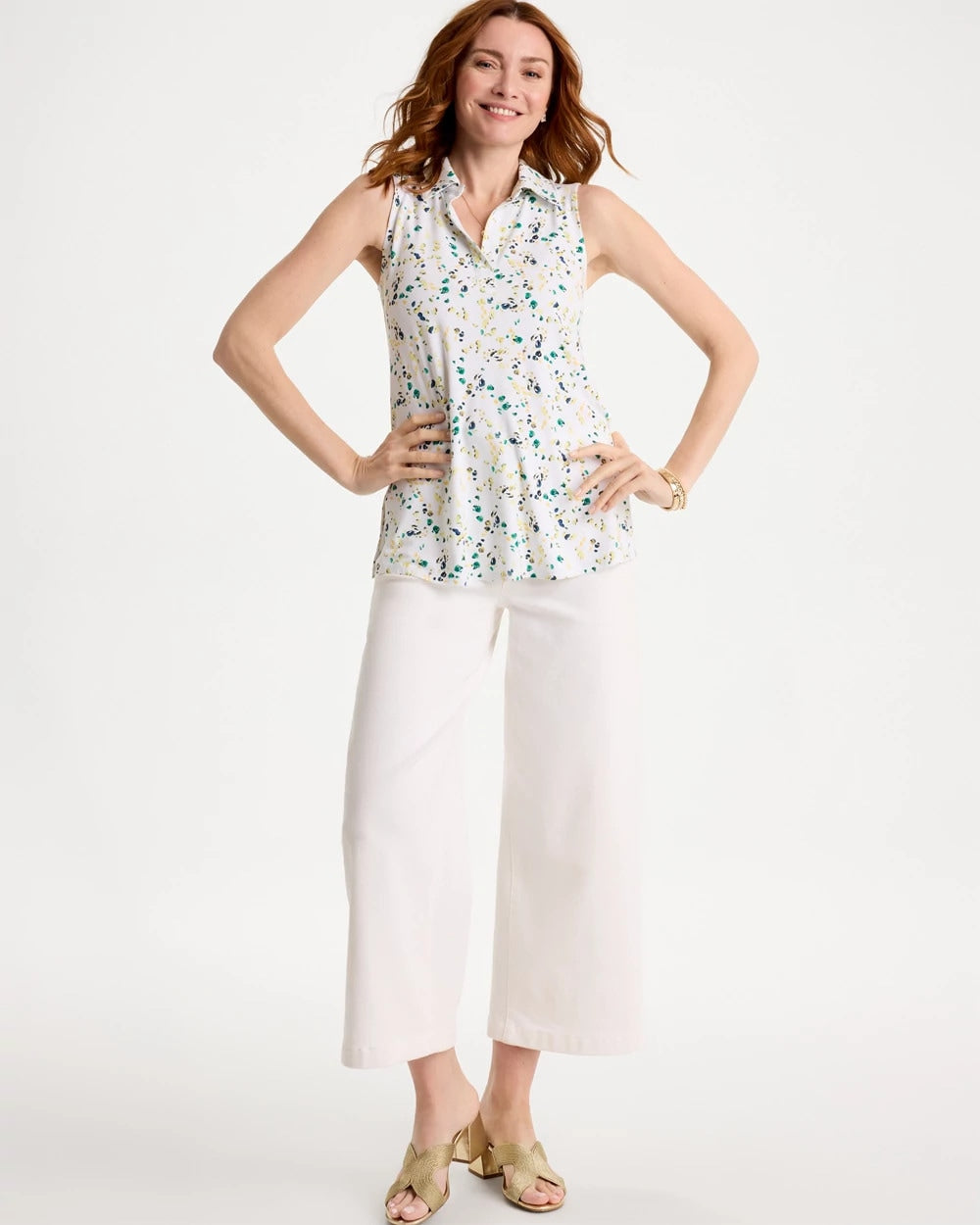 Printed Collared Tunic Tank Sage Lime - Chico's