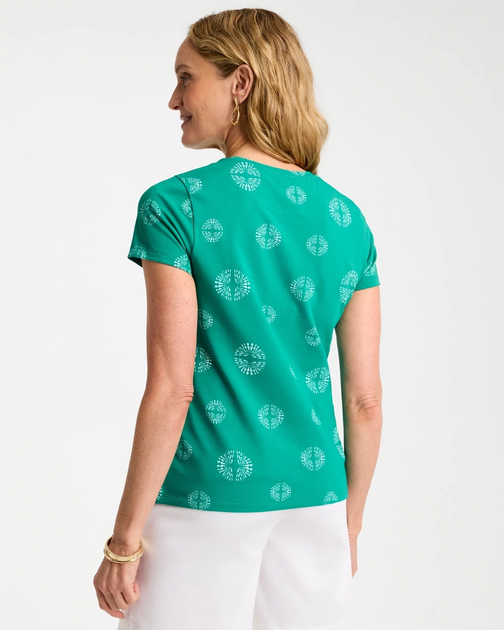 Printed Cotton Stretch Cap-Sleeve Tee Topanga Green - Chico's