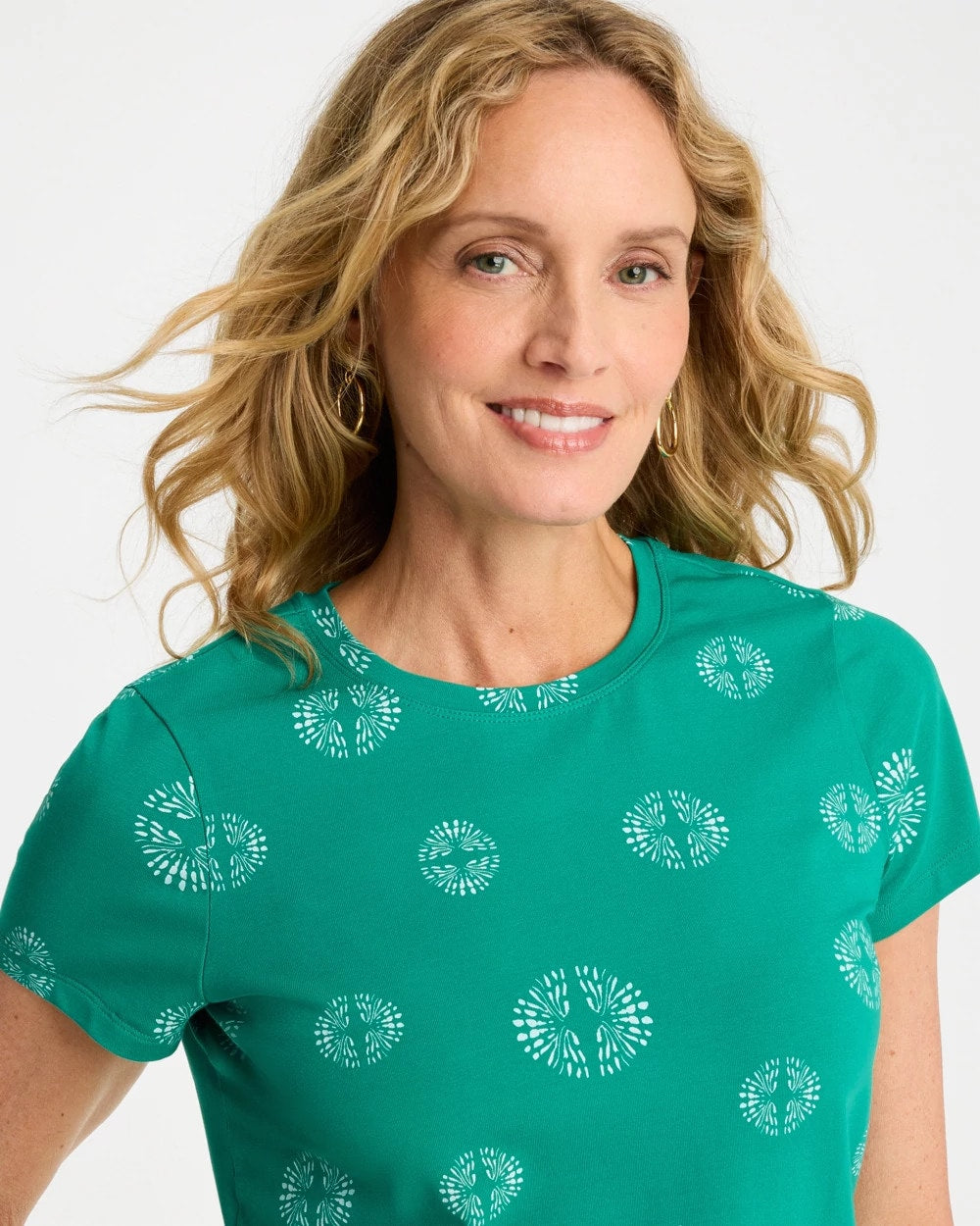 Printed Cotton Stretch Cap-Sleeve Tee Topanga Green - Chico's