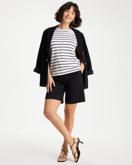 Striped Cotton Stretch Cap-Sleeve Tee Black - Chico's